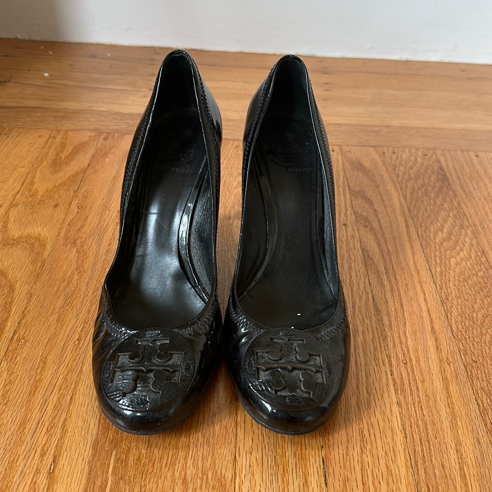 Tory Burch Black Patent Leather Wedge Heels
